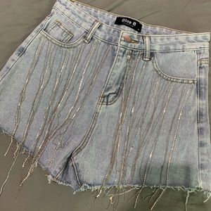 Fringe Blue Jean Shorts